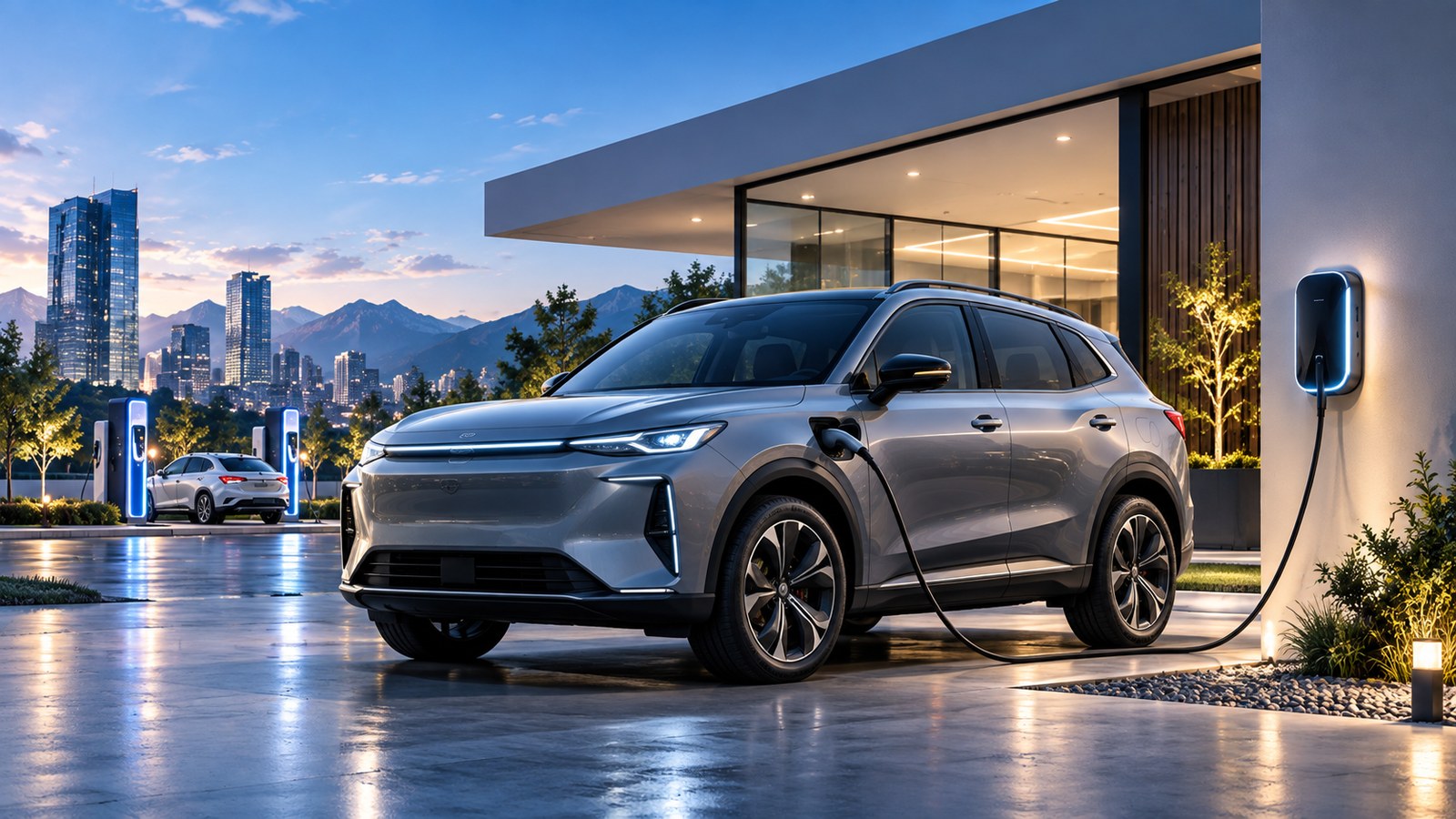 SUV de nueva energía cargando en casa